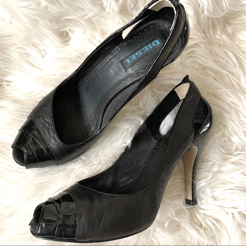 Diesel peep toe leather heels patent detail size 8